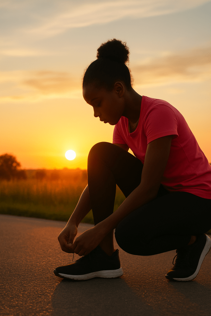 Time to lace up for a refreshing morning run as the sun rises
